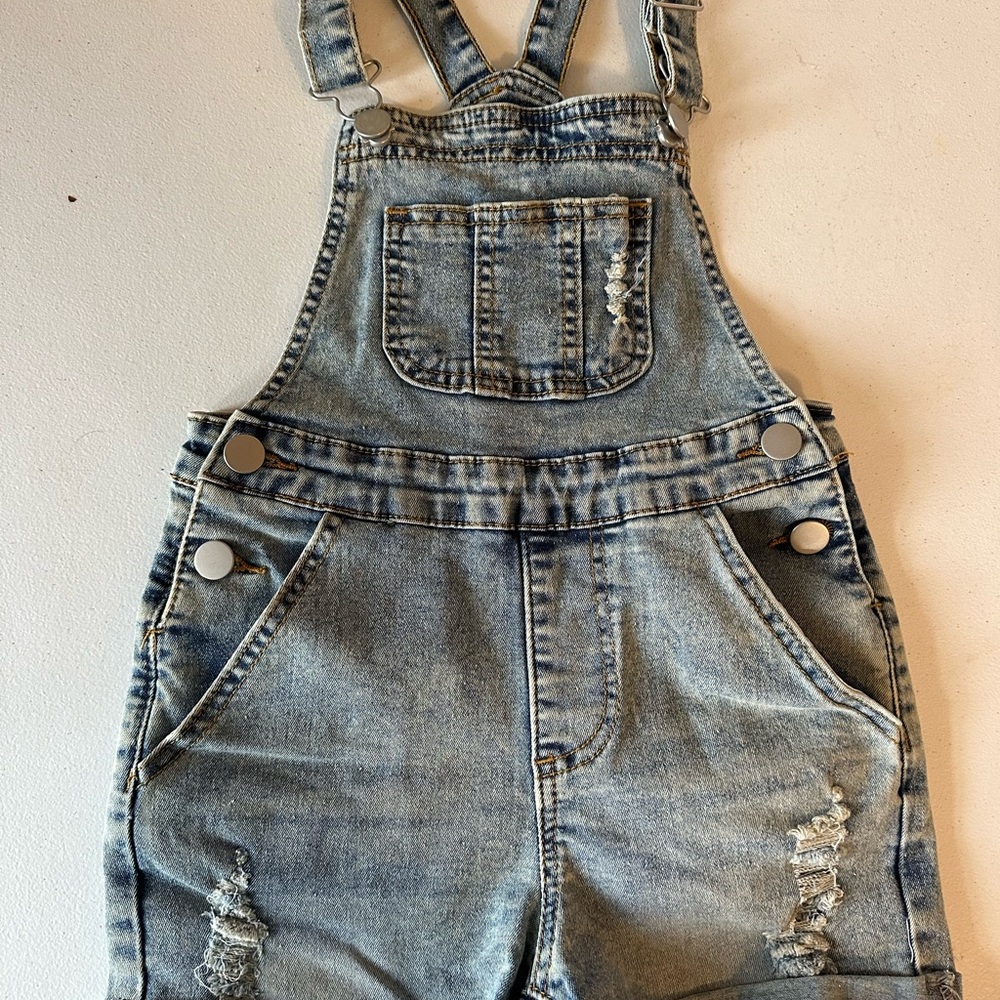Denim Distressed Overalls